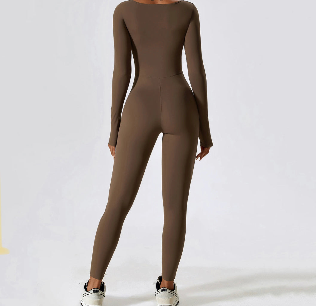 Long sleeve jumpsuit brown