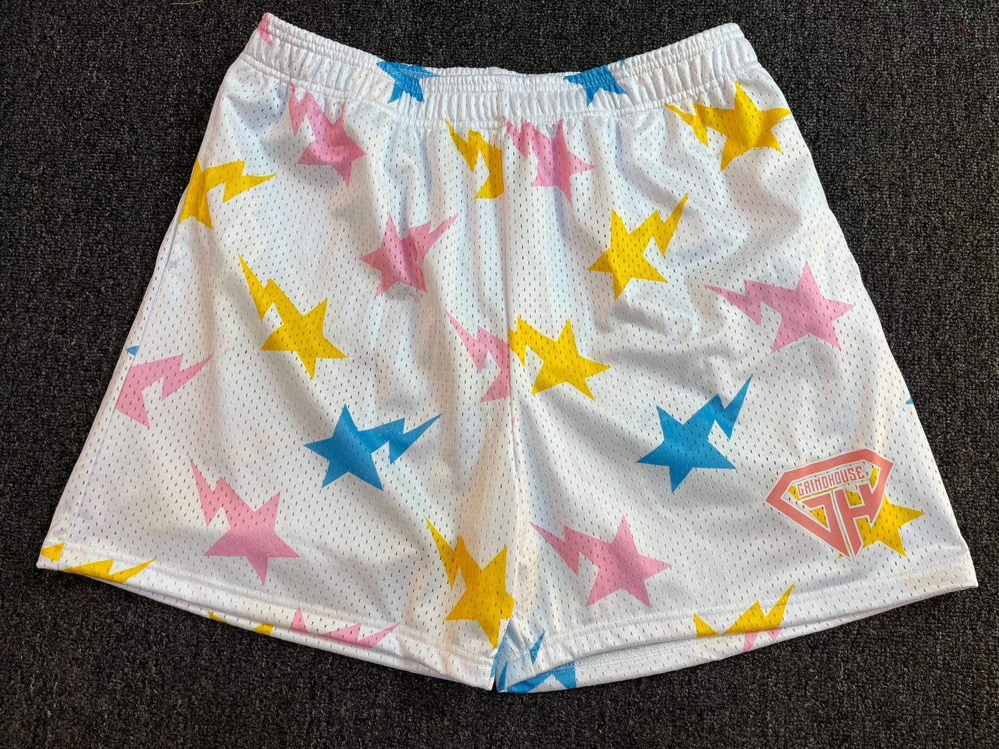 men Running shorts white pink blue