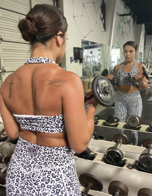 Empower sports bra white leopard